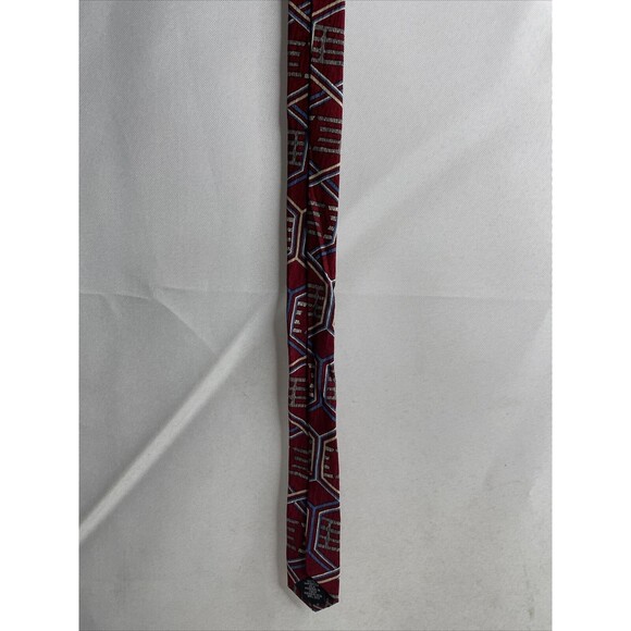 Trail Creek Mens Silk Geometric Regular Tie Necktie Multi-Color Red 58 inch - Picture 7 of 12